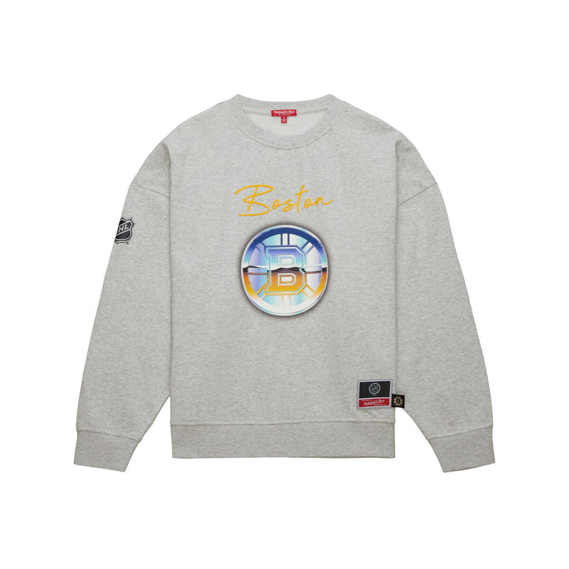 NHL STATESIDE PASTEL WOMEN'S LOGO LIGHTWEIGHT CREW BRUINS - Grey Heather - Image 1 NHL STATESIDE PASTEL WOMEN'S LOGO LIGHTWEIGHT CREW BRUINS - Grey Heather - Image 1