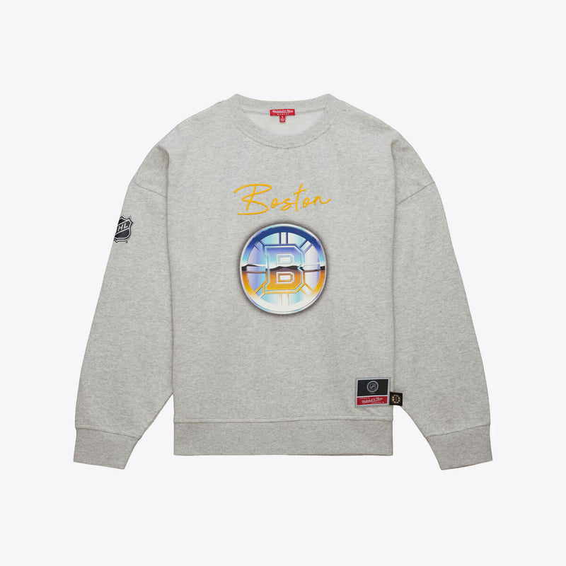 NHL STATESIDE PASTEL WOMEN'S LOGO LIGHTWEIGHT CREW BRUINS - Grey Heather - Image 2 NHL STATESIDE PASTEL WOMEN'S LOGO LIGHTWEIGHT CREW BRUINS - Grey Heather - Image 2