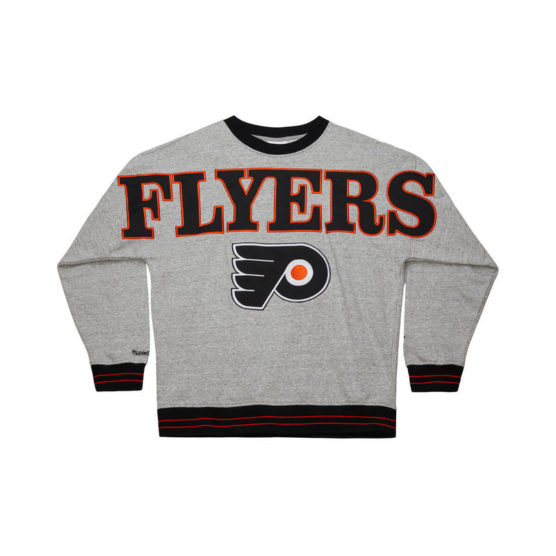 NHL FULL FIELD SATIN FLEECE CREW CURRENT LOGO FLYERS Grey Heather FC9301-PFLGYHT - Image 1 NHL FULL FIELD SATIN FLEECE CREW CURRENT LOGO FLYERS Grey Heather FC9301-PFLGYHT - Image 1