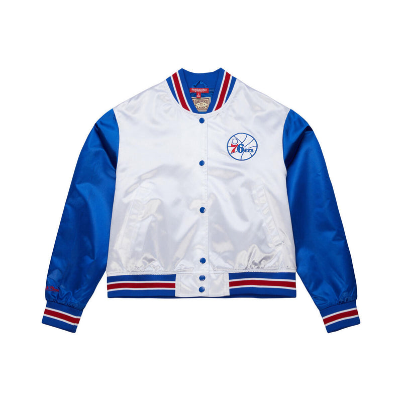 NBA WOMEN'S CROP SATIN JACKET 76ERS - White - Image 1 NBA WOMEN'S CROP SATIN JACKET 76ERS - White - Image 1