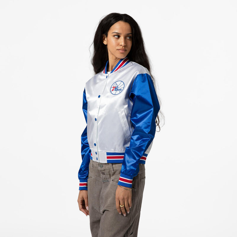 NBA WOMEN'S CROP SATIN JACKET 76ERS - White - Image 4 NBA WOMEN'S CROP SATIN JACKET 76ERS - White - Image 4