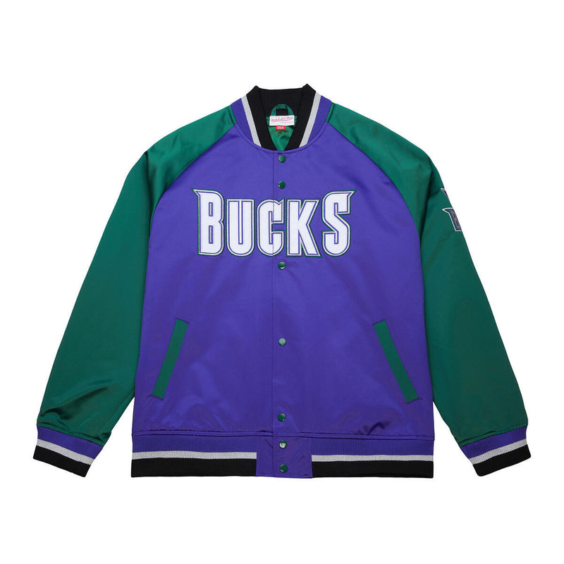 NBA PLAYMAKER LIGHTWEIGHT SATIN JACKET VINTAGE LOGO BUCKS REGAL PURPLE JK11147-MBURGPR - Image 1 NBA PLAYMAKER LIGHTWEIGHT SATIN JACKET VINTAGE LOGO BUCKS REGAL PURPLE JK11147-MBURGPR - Image 1