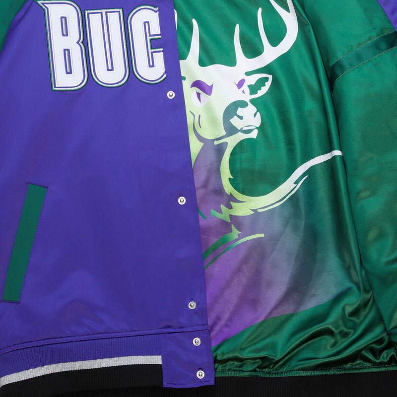 NBA PLAYMAKER LIGHTWEIGHT SATIN JACKET VINTAGE LOGO BUCKS REGAL PURPLE JK11147-MBURGPR - Image 5 NBA PLAYMAKER LIGHTWEIGHT SATIN JACKET VINTAGE LOGO BUCKS REGAL PURPLE JK11147-MBURGPR - Image 5