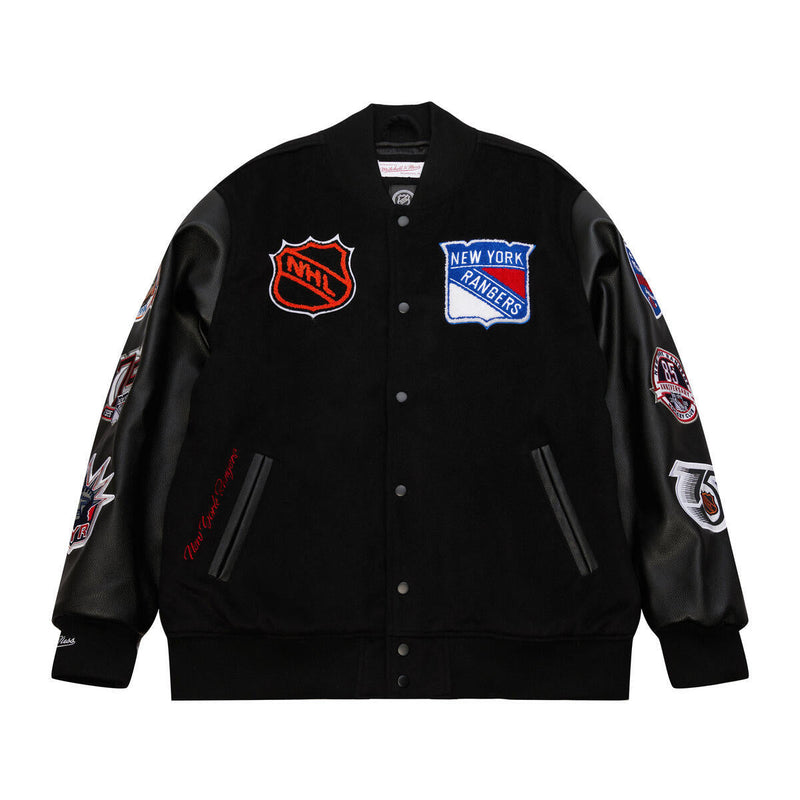 NHL BLACK OUT COLLECTION VARSITY JACKET CURRENTLOGO RANGERS Black JK11349-NYABLCK - Image 1 NHL BLACK OUT COLLECTION VARSITY JACKET CURRENTLOGO RANGERS Black JK11349-NYABLCK - Image 1