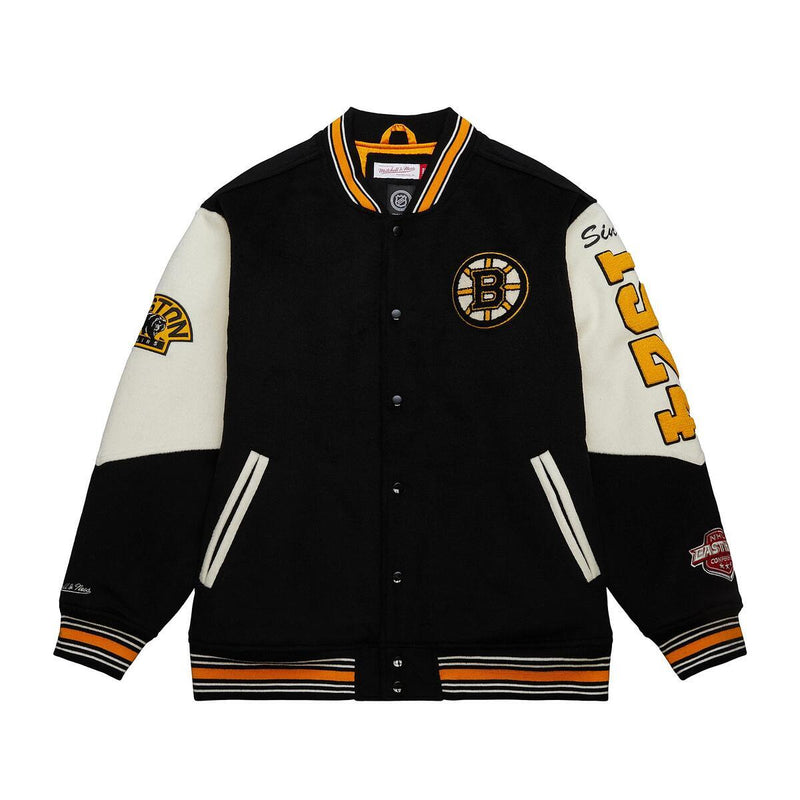 NHL TEAM HISTORY VARSITY JACKET CURRENT LOGO BRUINS Black JK8080-BBNBLCK - Image 1 NHL TEAM HISTORY VARSITY JACKET CURRENT LOGO BRUINS Black JK8080-BBNBLCK - Image 1