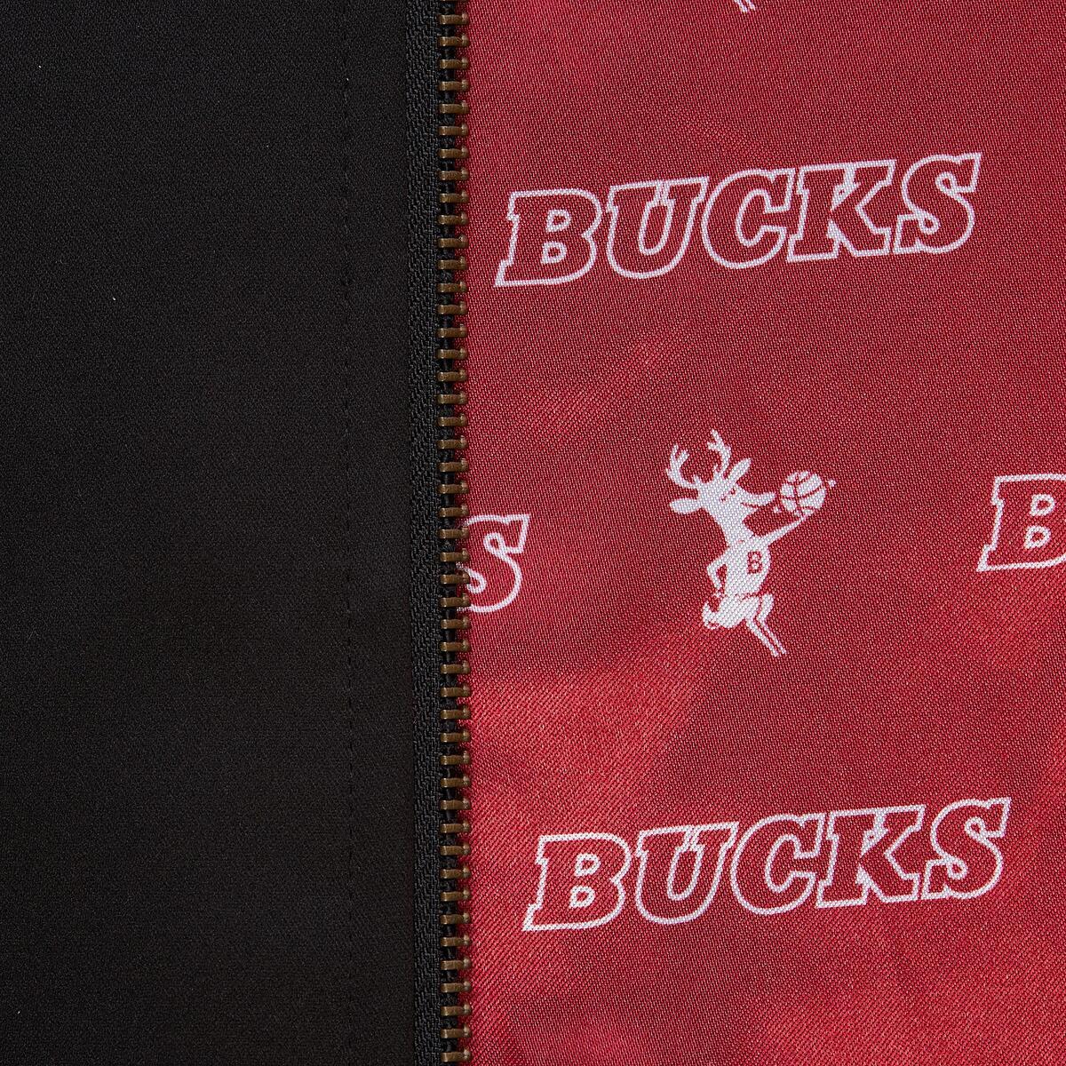 NBA TEAM LEADER SATIN BOMBER VINTAGE LOGO BUCKS Black JK8095-MBUBLCK - Image 7