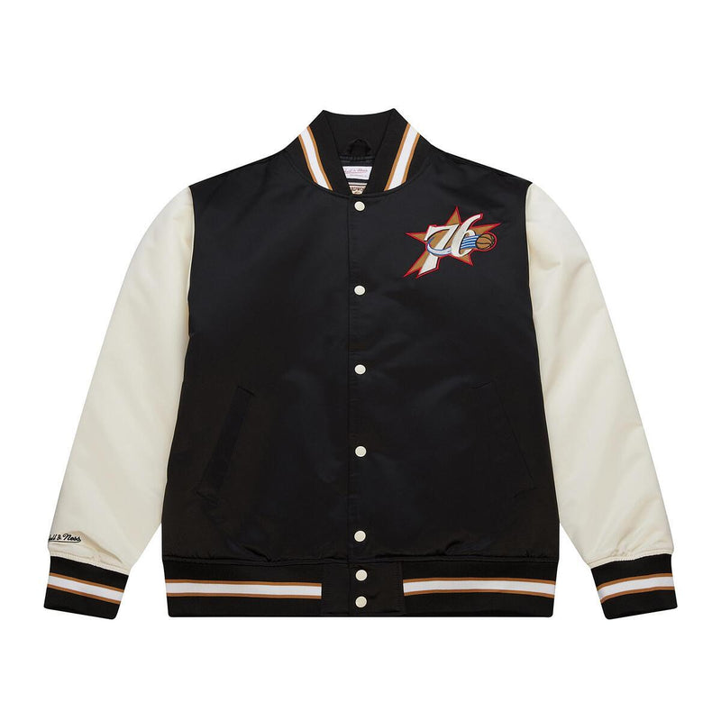 NBA PRIMETIME HEAVYWEIGHT SATIN JACKET VINTAGE LOGO 76ERS Black-Cream JK8453-P76BKCR - Image 3 NBA PRIMETIME HEAVYWEIGHT SATIN JACKET VINTAGE LOGO 76ERS Black-Cream JK8453-P76BKCR - Image 3