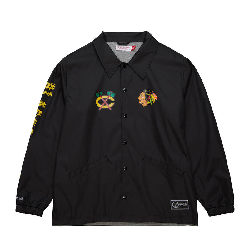 NHL COACHES JACKET BLACKHAWKS Black JK8698-CBHBLCK - Image 1 NHL COACHES JACKET BLACKHAWKS Black JK8698-CBHBLCK - Image 1