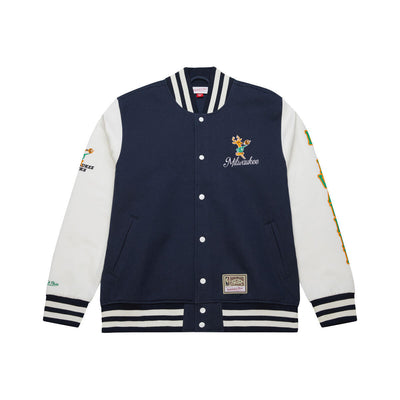 NBA WASHED FLEECE VARSITY JACKET BUCKS White JK9077-MBUWHIT - Image 1
