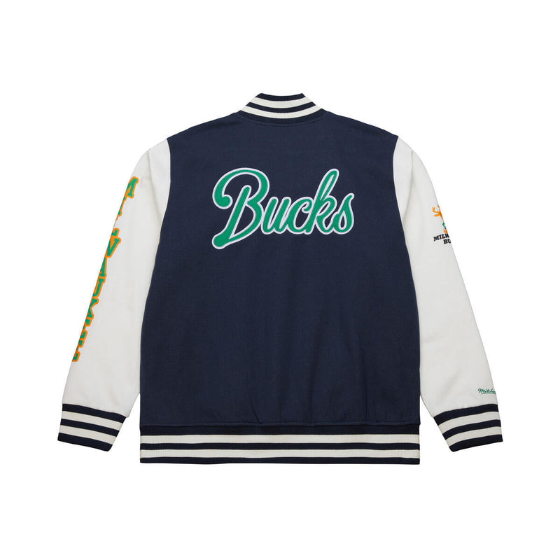 NBA WASHED FLEECE VARSITY JACKET BUCKS White JK9077-MBUWHIT - Image 2 NBA WASHED FLEECE VARSITY JACKET BUCKS White JK9077-MBUWHIT - Image 2