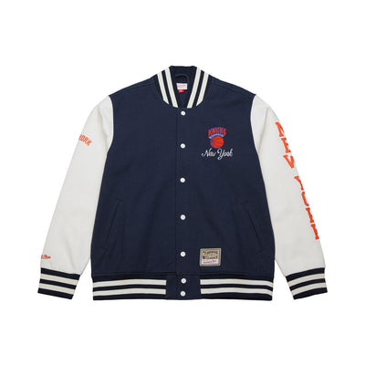 NBA WASHED FLEECE VARSITY JACKET KNICKS White JK9077-NYKWHIT - Image 1