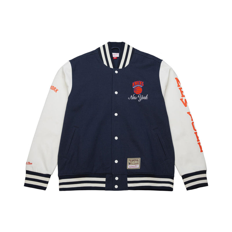 NBA WASHED FLEECE VARSITY JACKET KNICKS White JK9077-NYKWHIT - Image 1 NBA WASHED FLEECE VARSITY JACKET KNICKS White JK9077-NYKWHIT - Image 1