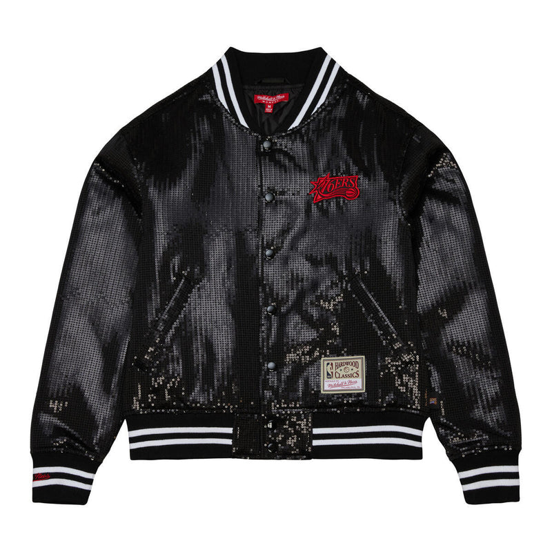 NBA WOMEN'S SEQUIN VARSITY JACKET 76ERS - Black - Image 1 NBA WOMEN'S SEQUIN VARSITY JACKET 76ERS - Black - Image 1