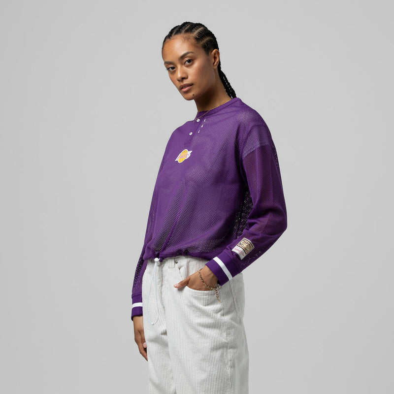 NBA WOMEN'S CROPPED LS MESH HENLEY LAKERS - Purple - Image 7 NBA WOMEN'S CROPPED LS MESH HENLEY LAKERS - Purple - Image 7