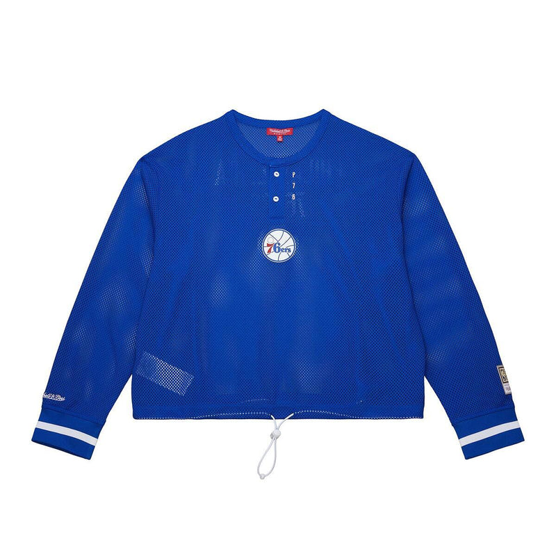 NBA WOMEN'S CROPPED LS MESH HENLEY 76ERS - Image 1 NBA WOMEN'S CROPPED LS MESH HENLEY 76ERS - Image 1