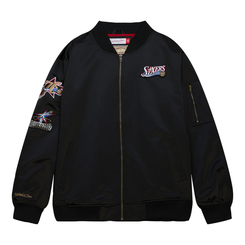 NBA LIGHTWEIGHT SATIN BOMBER VINTAGE LOGO 76ERS Black SJKT6599-P76YYPPPBLCK - Image 7 NBA LIGHTWEIGHT SATIN BOMBER VINTAGE LOGO 76ERS Black SJKT6599-P76YYPPPBLCK - Image 7