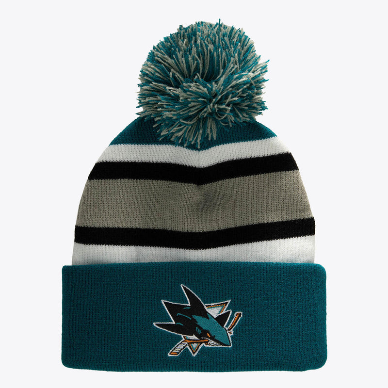 NHL STRIPE POM KNIT SHARKS Teal KTPCLD21212-SJSTEAL - Image 1 NHL STRIPE POM KNIT SHARKS Teal KTPCLD21212-SJSTEAL - Image 1