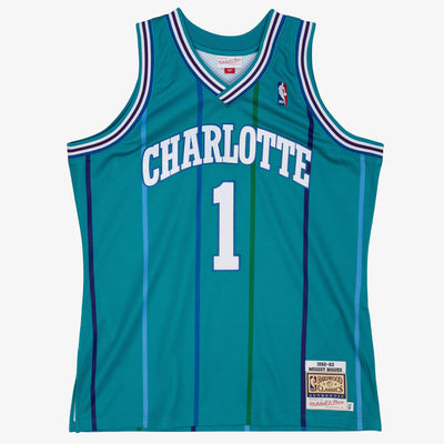 NBA AUTHENTIC ROAD JERSEY HORNETS 1992 MUGGSY BOGUES - Teal - Image 1