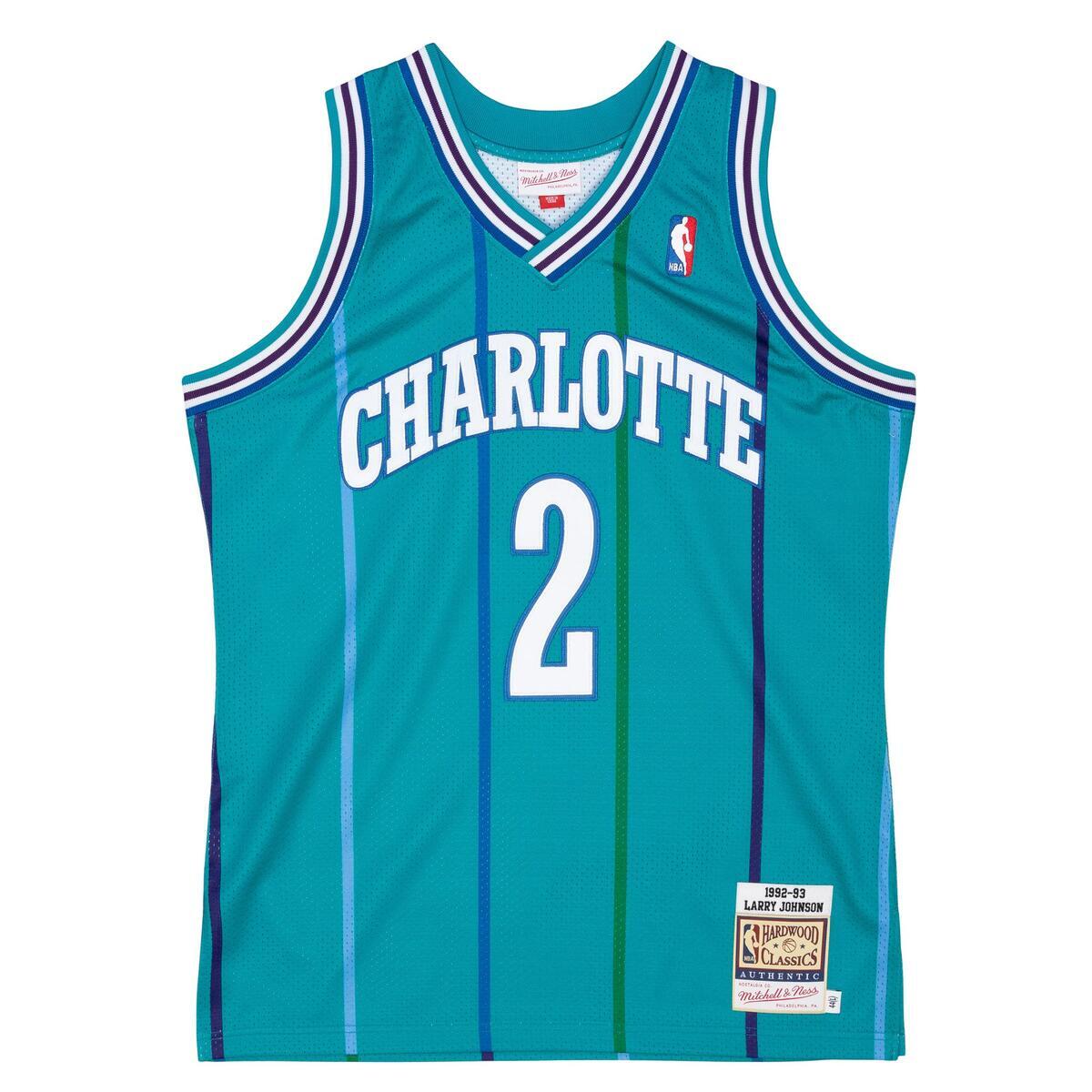 NBA AUTHENTIC ROAD JERSEY HORNETS 1992 LARRY JOHNSON - Teal - Image 1
