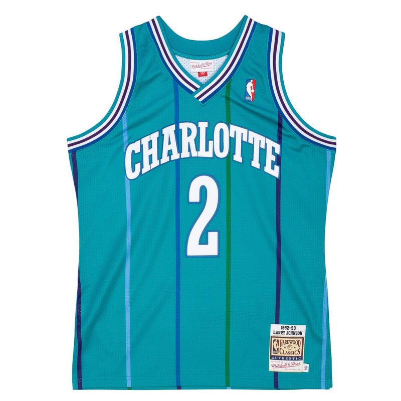 NBA AUTHENTIC ROAD JERSEY HORNETS 1992 LARRY JOHNSON - Teal - Image 1