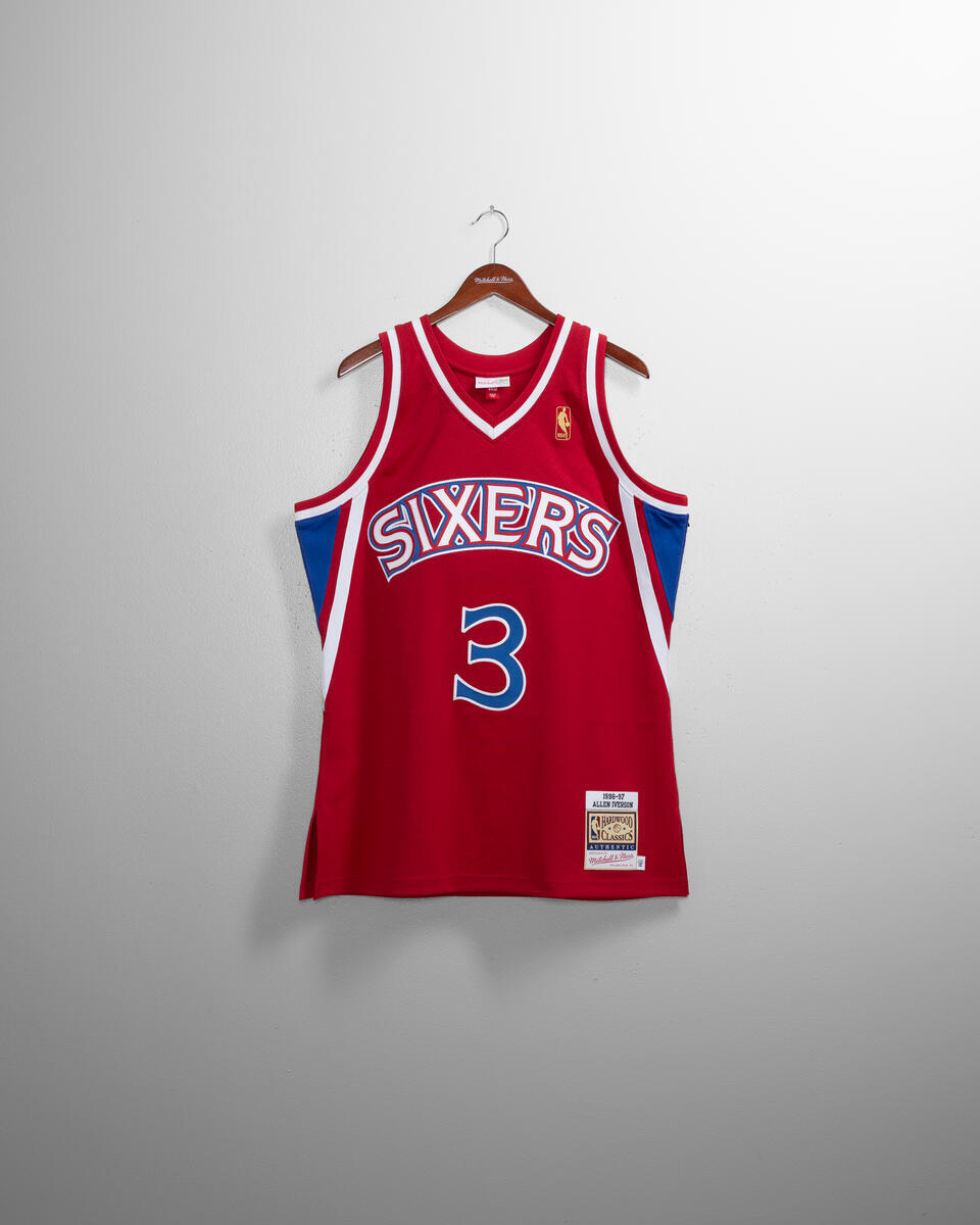 NBA AUTHENTIC JERSEY 76ERS 1996 ALLEN IVERSON Scarlet AJY4CP19161-P76SCAR96AIV - Image 1