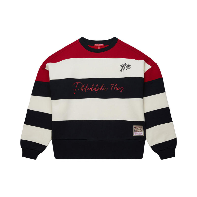 NBA WOMEN'S BLOCKED FLEECE CREW 76ERS - Black - Image 1