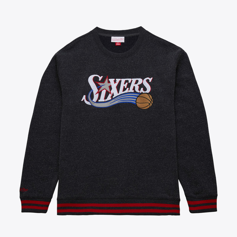 NBA SNOW WASHED FLEECE CREW VINTAGE LOGO 76ERS - Black
