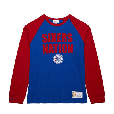 NBA LEGENDARY SLUB LS TEE VINTAGE LOGO 76ERS Royal-Red FC8051-P76RYRD - Image 5