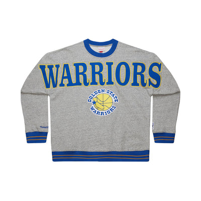 NBA FULL FIELD SATIN FLEECE CREW VINTAGE LOGO WARRIORS Grey Heather FC8089-GSWGYHT - Image 1