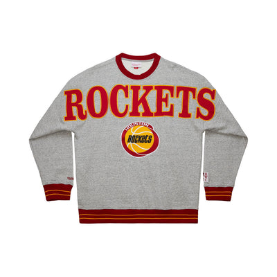NBA FULL FIELD SATIN FLEECE CREW VINTAGE LOGO ROCKETS Grey Heather FC8089-HROGYHT - Image 1