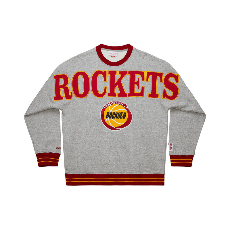 NBA FULL FIELD SATIN FLEECE CREW VINTAGE LOGO ROCKETS Grey Heather FC8089-HROGYHT - Image 1