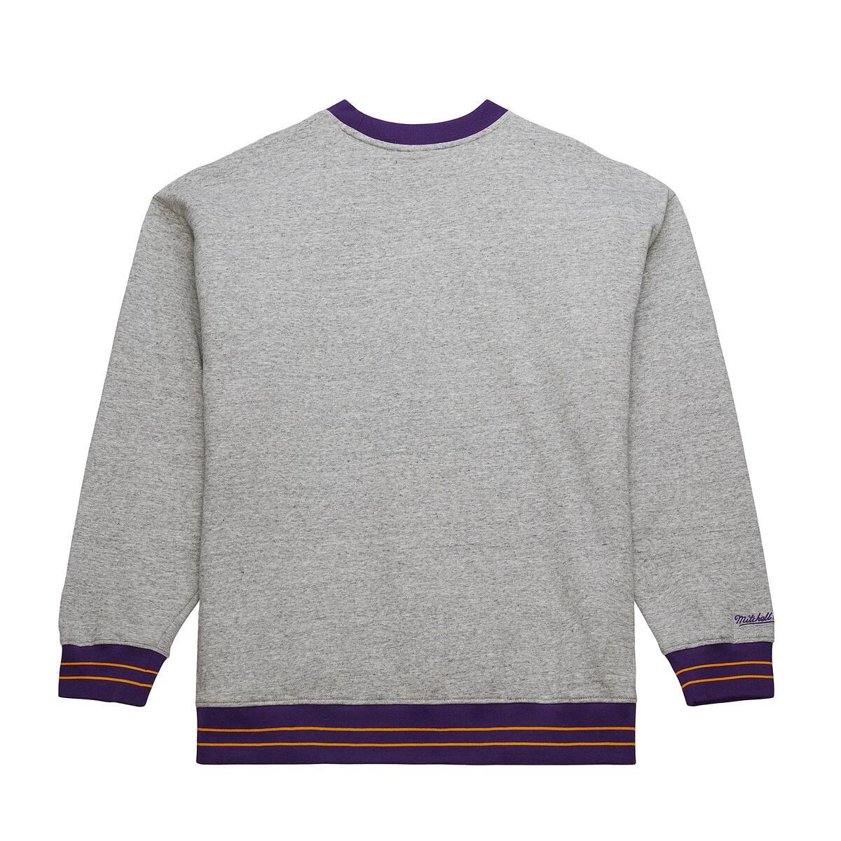 NBA FULL FIELD SATIN FLEECE CREW VINTAGE LOGO LAKERS Grey Heather FC8089-LALGYHT - Image 2