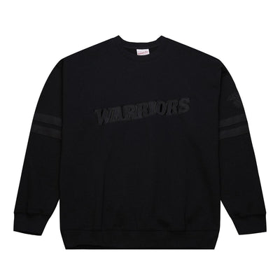 NBA SATIN STRIPES FLEECE CREW VINTAGE LOGO WARRIORS Black FC8090-GSWBLCK - Image 1