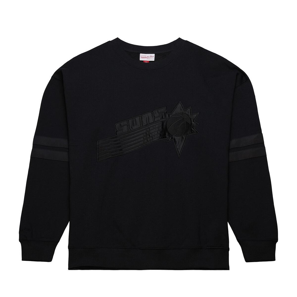 NBA SATIN STRIPES FLEECE CREW VINTAGE LOGO SUNS Black FC8090-PSUBLCK - Image 1