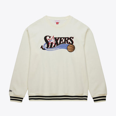 NBA HERITAGE FLEECE CREW VINTAGE LOGO 76ERS Cream FC8274-P76CREA - Image 3