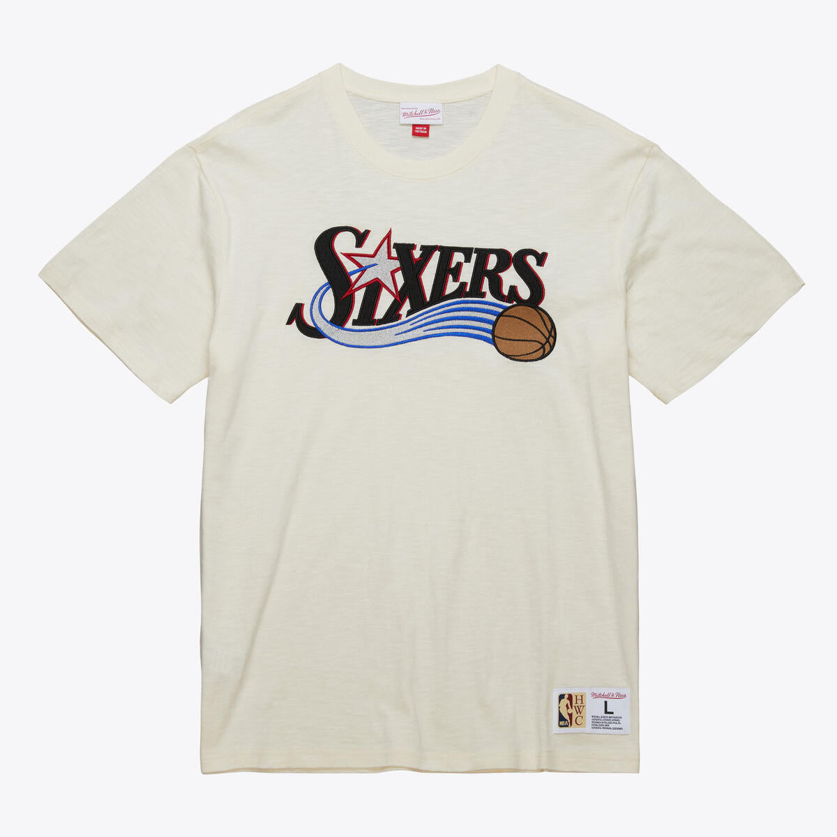 NBA HERITAGE SS SLUB TEE VINTAGE LOGO 76ERS Cream FC8332-P76CREA - Image 3