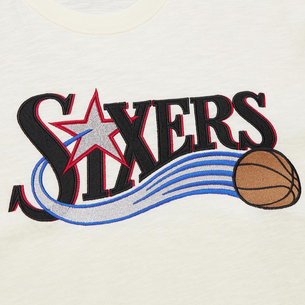 NBA HERITAGE SS SLUB TEE VINTAGE LOGO 76ERS Cream FC8332-P76CREA - Image 2