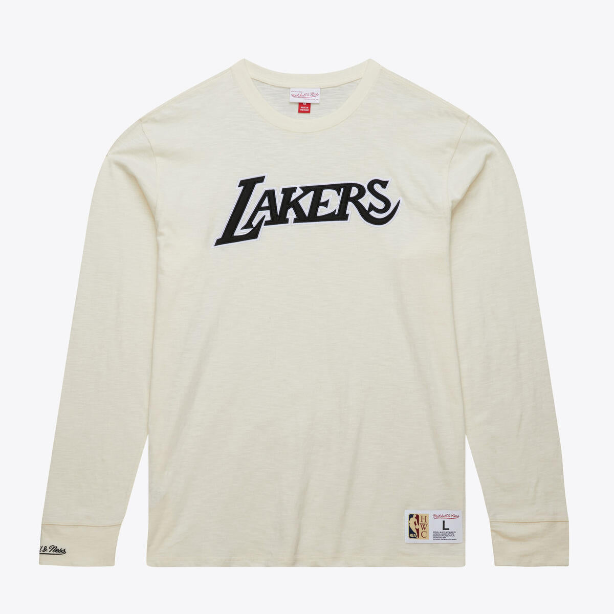 NBA HERITAGE LS SLUB TEE VINTAGE LOGO LAKERS CREAM-BLACK FC8333-LALCRBK - Image 1