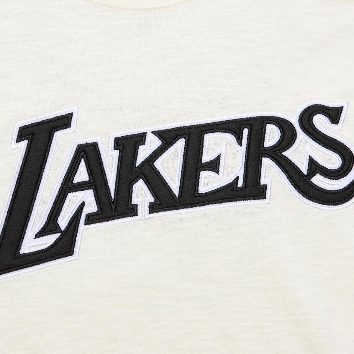 NBA HERITAGE LS SLUB TEE VINTAGE LOGO LAKERS CREAM-BLACK FC8333-LALCRBK - Image 3