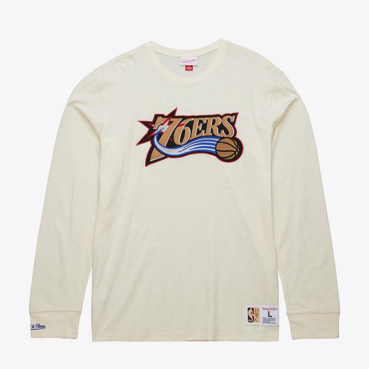 NBA HERITAGE LS SLUB TEE VINTAGE LOGO 76ERS Cream FC8333-P76CREA - Image 3