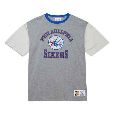 NBA HERITAGE COLLECTION PREMIUM SS TEE VINTAGE LOGO 76ERS GREY HEATHER-CREAM FC9283-P76GHCR - Image 5