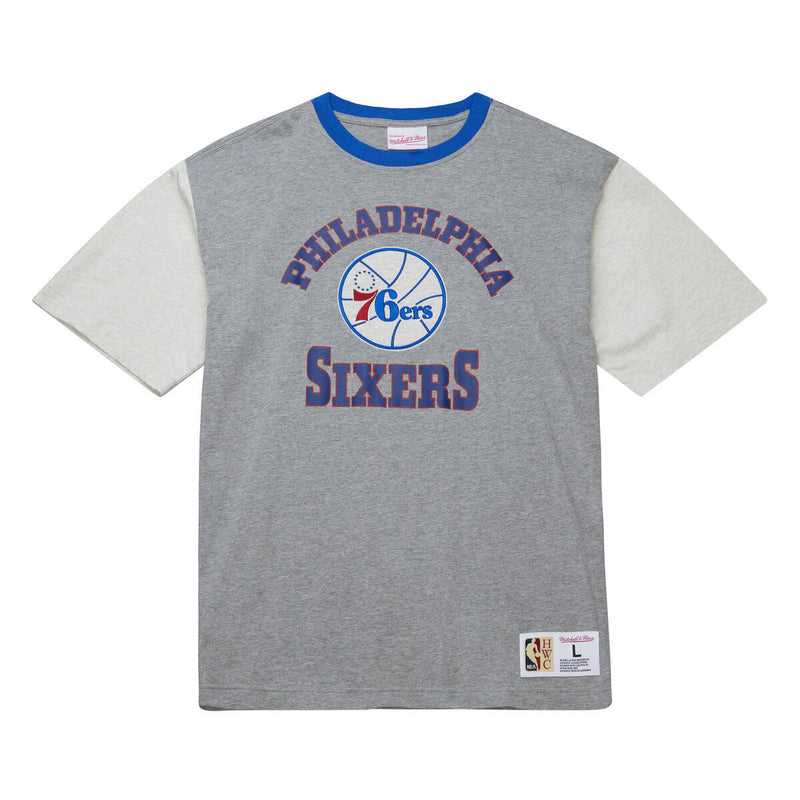 NBA HERITAGE COLLECTION PREMIUM SS TEE VINTAGE LOGO 76ERS GREY HEATHER-CREAM FC9283-P76GHCR - Image 5