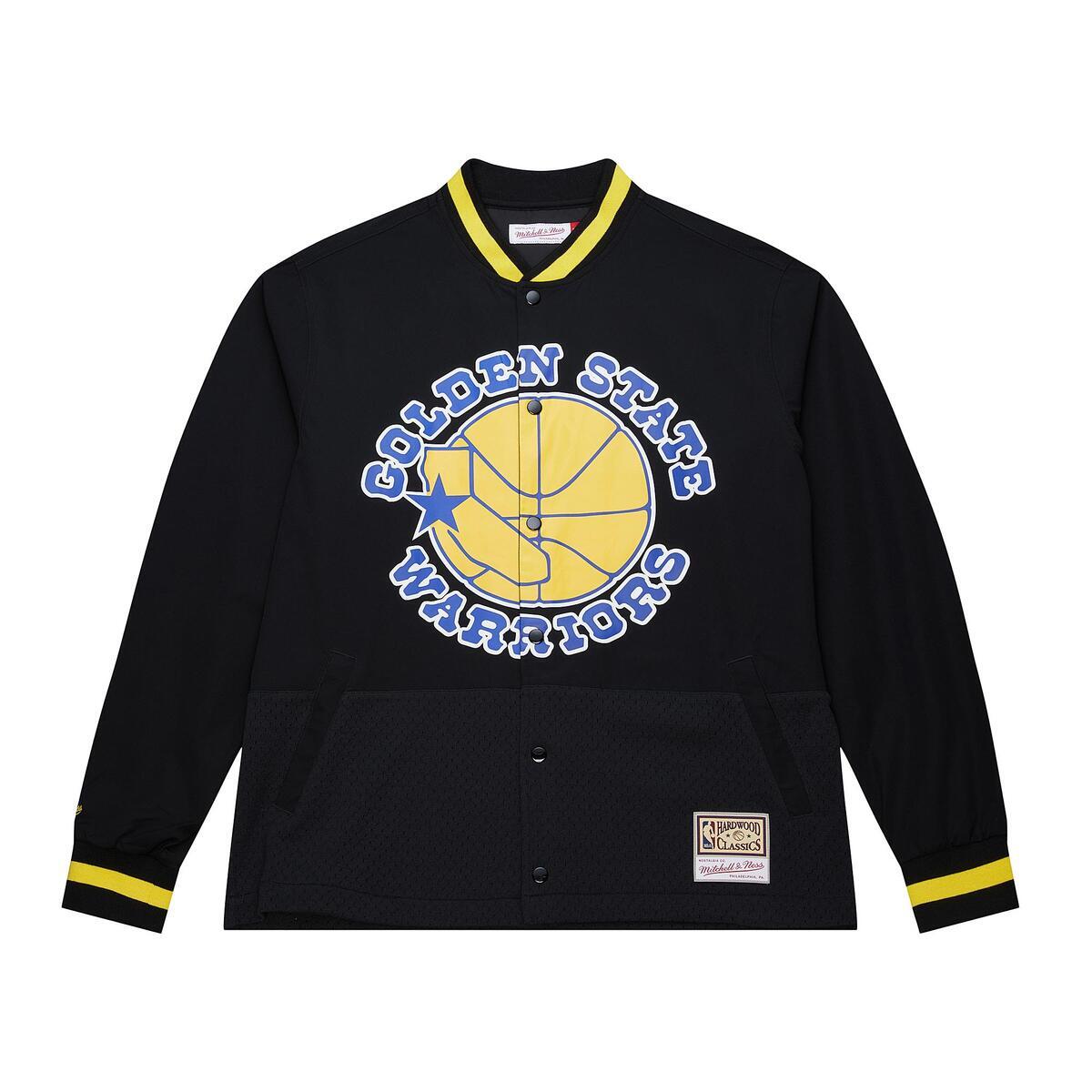 NBA MESH BLOCK COACHES JACKET WARRIORS Black JK10110-GSWBLCK - Image 1