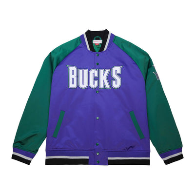 NBA PLAYMAKER LIGHTWEIGHT SATIN JACKET VINTAGE LOGO BUCKS REGAL PURPLE JK11147-MBURGPR - Image 1