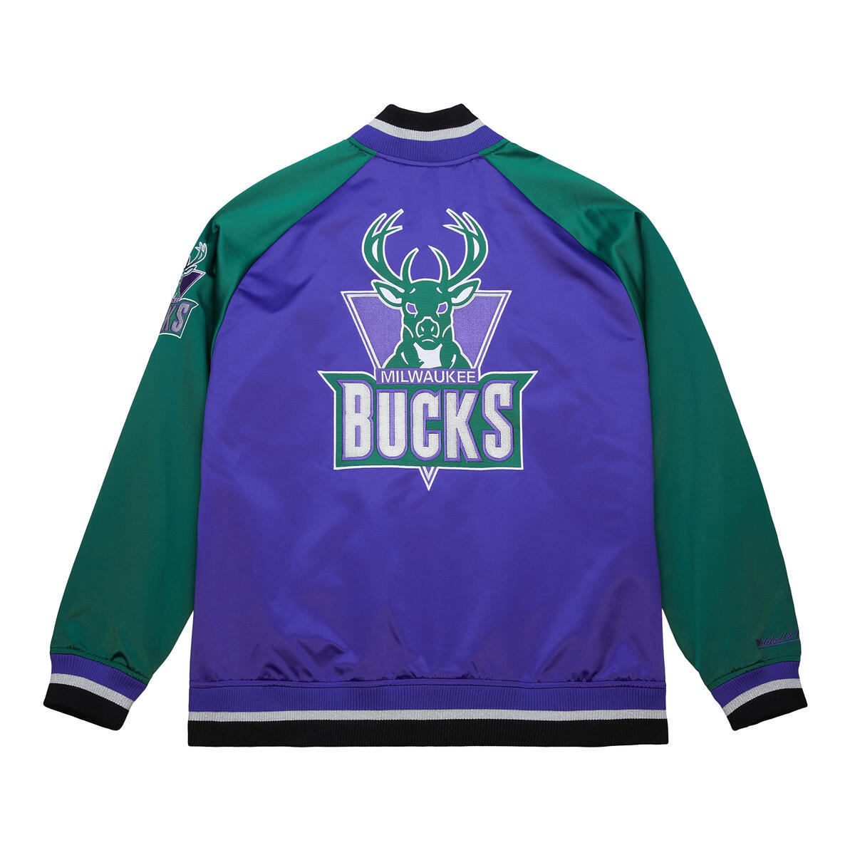 NBA PLAYMAKER LIGHTWEIGHT SATIN JACKET VINTAGE LOGO BUCKS REGAL PURPLE JK11147-MBURGPR - Image 2