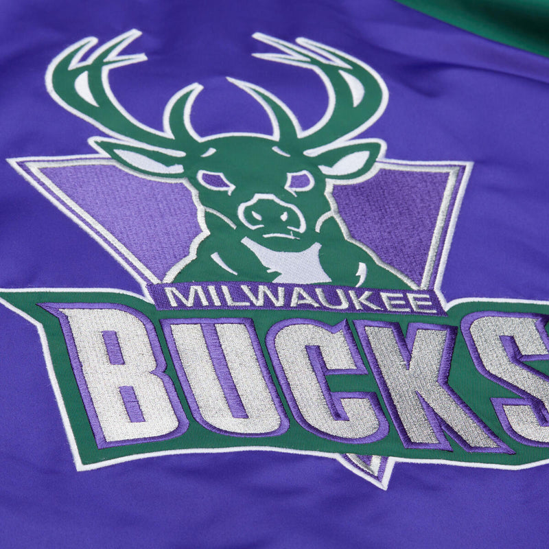 NBA PLAYMAKER LIGHTWEIGHT SATIN JACKET VINTAGE LOGO BUCKS REGAL PURPLE JK11147-MBURGPR - Image 6