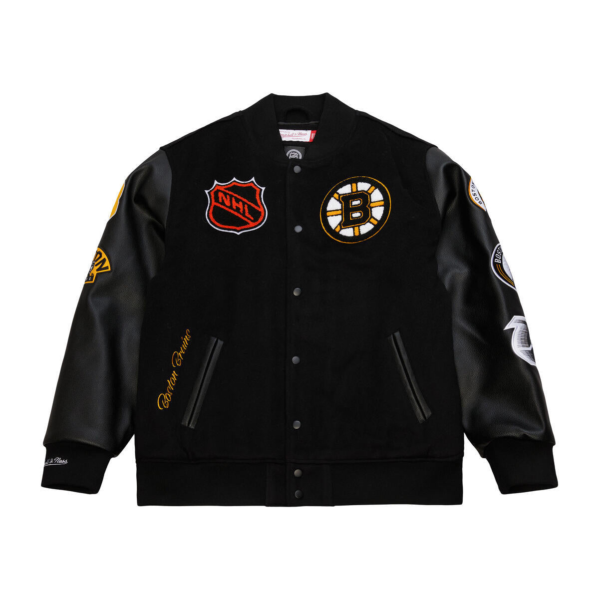 NHL BLACK OUT COLLECTION VARSITY JACKET CURRENTLOGO BRUINS Black JK11349-BBNBLCK - Image 1