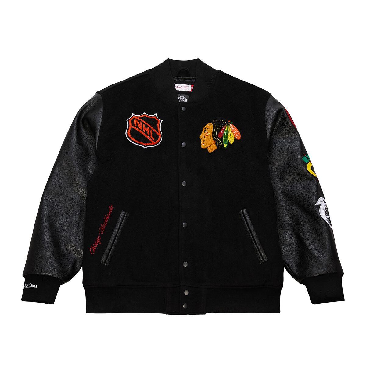 NHL BLACK OUT COLLECTION VARSITY JACKET CURRENT LOGO BLACKHAWKS Black JK11349-CBHBLCK - Image 1