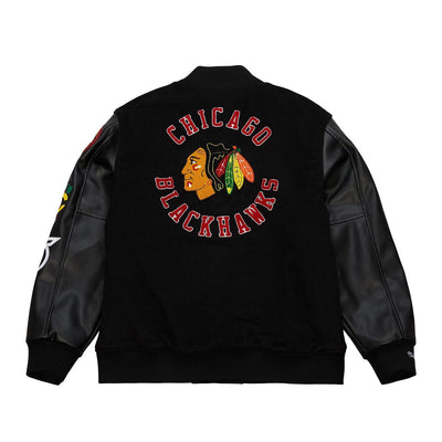 NHL BLACK OUT COLLECTION VARSITY JACKET CURRENT LOGO BLACKHAWKS Black JK11349-CBHBLCK - Image 2