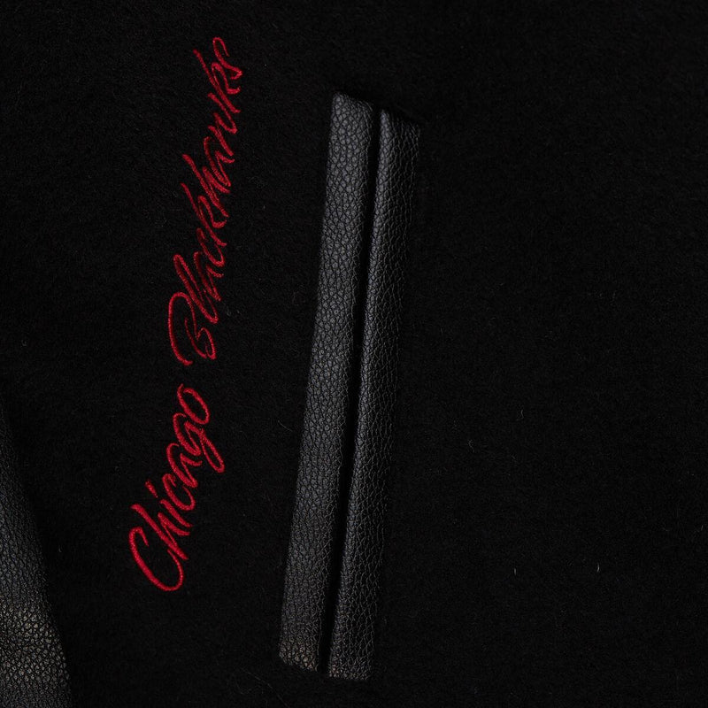 NHL BLACK OUT COLLECTION VARSITY JACKET CURRENT LOGO BLACKHAWKS Black JK11349-CBHBLCK - Image 3